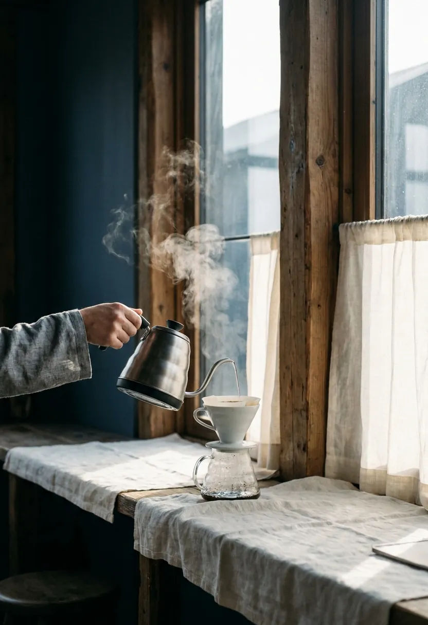 The first filter coffee of the morning being poured at the pass