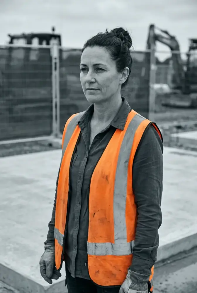 Delivery director Mara Kovacs on a poured slab