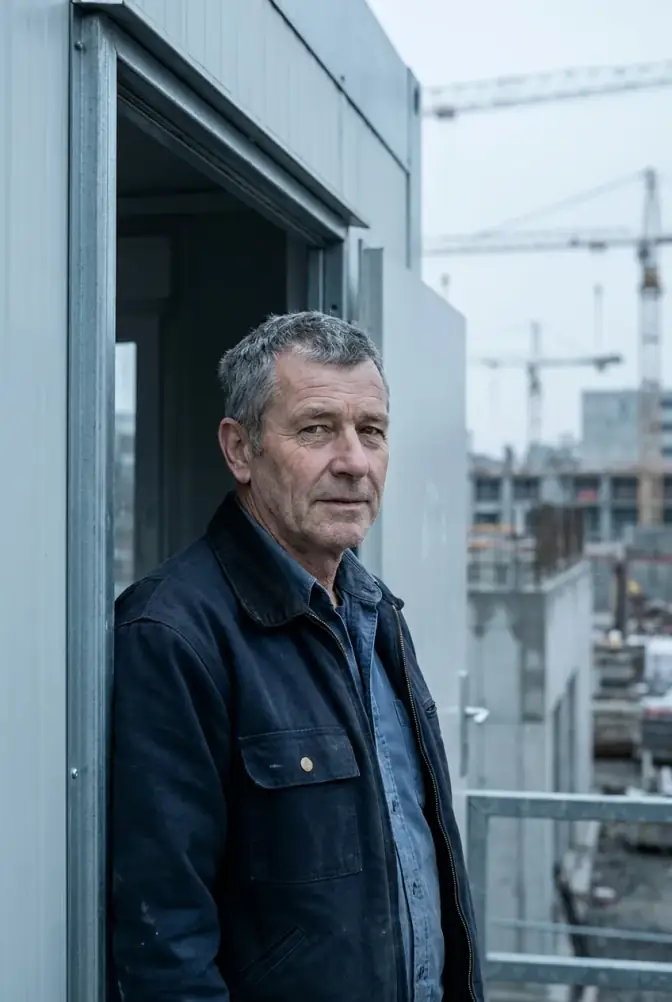 Managing director Alaric Merrow at the site office door