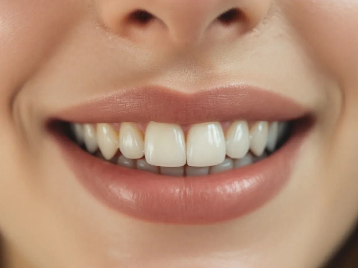 Tight crop of lips and teeth after clear aligner treatment