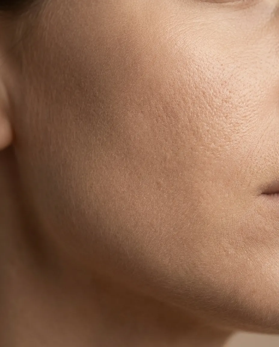 Macro photograph of skin, its fine texture catching warm light