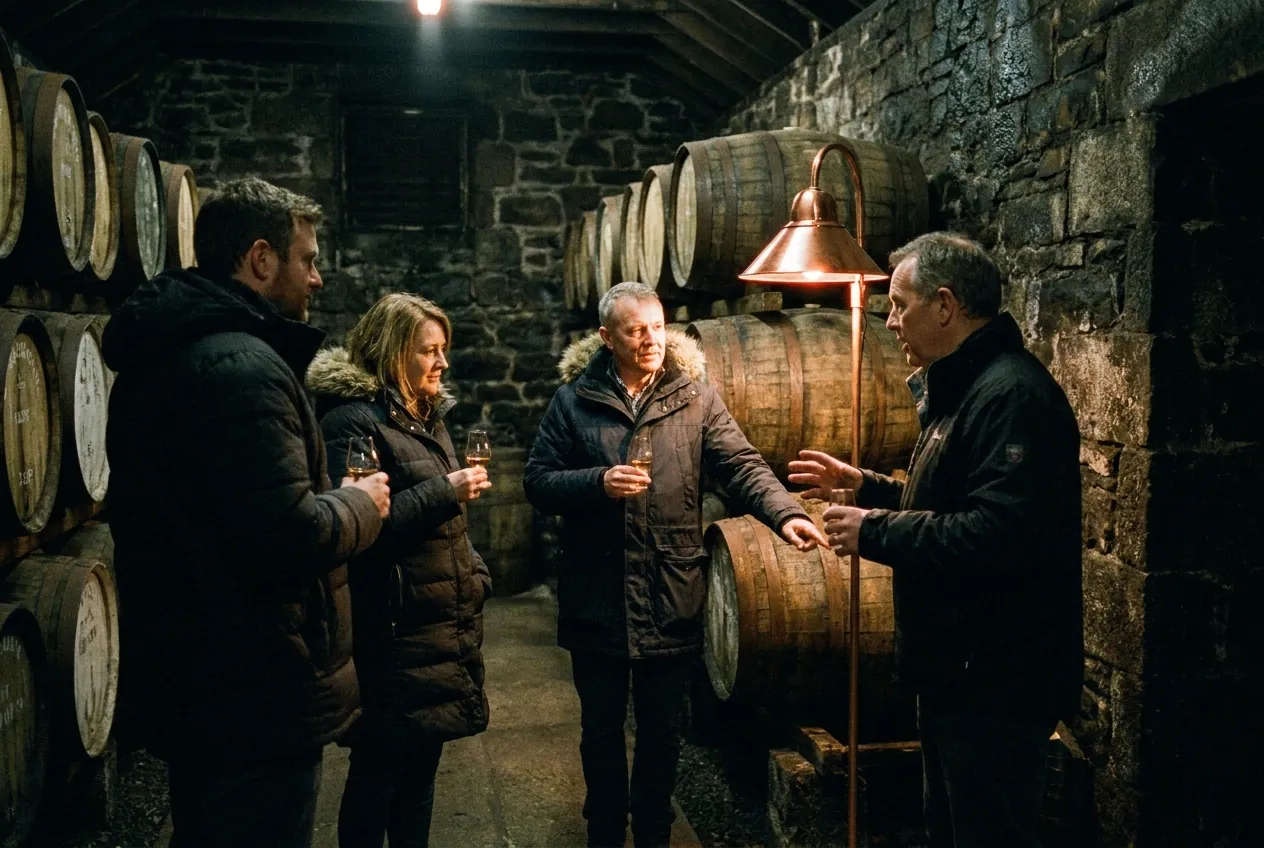 A guided tasting among the cask rows of the Coppermill bond store