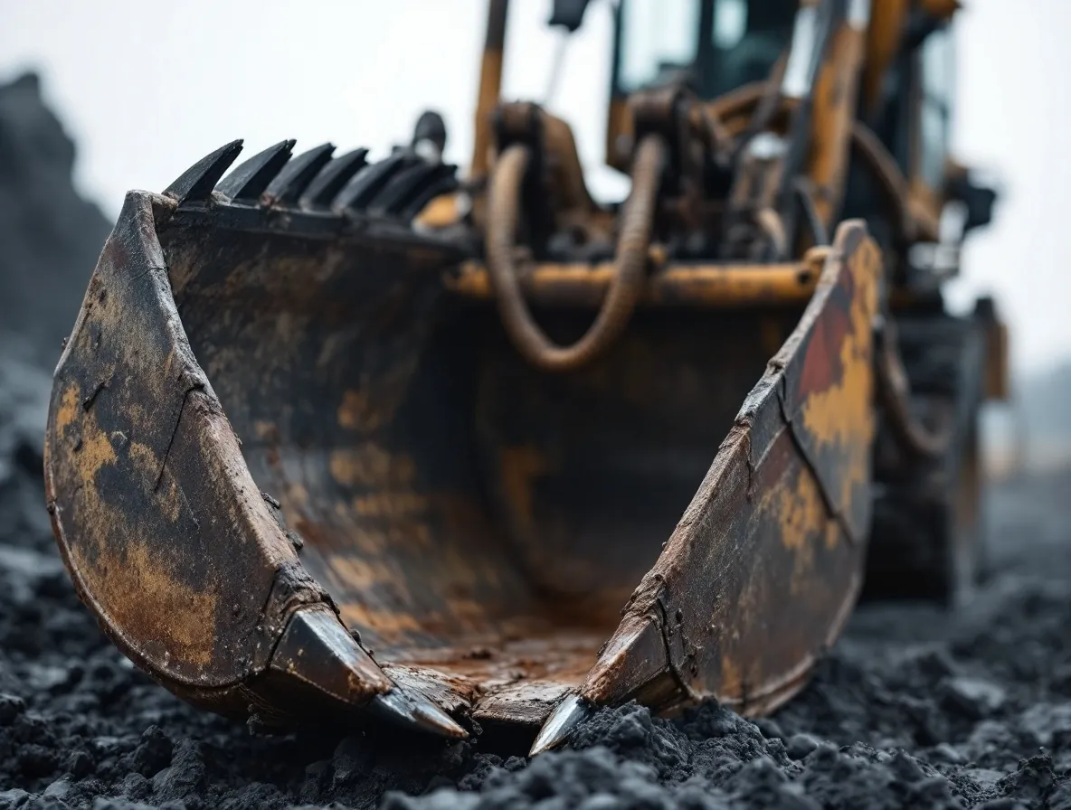 Worn excavator bucket teeth, close up