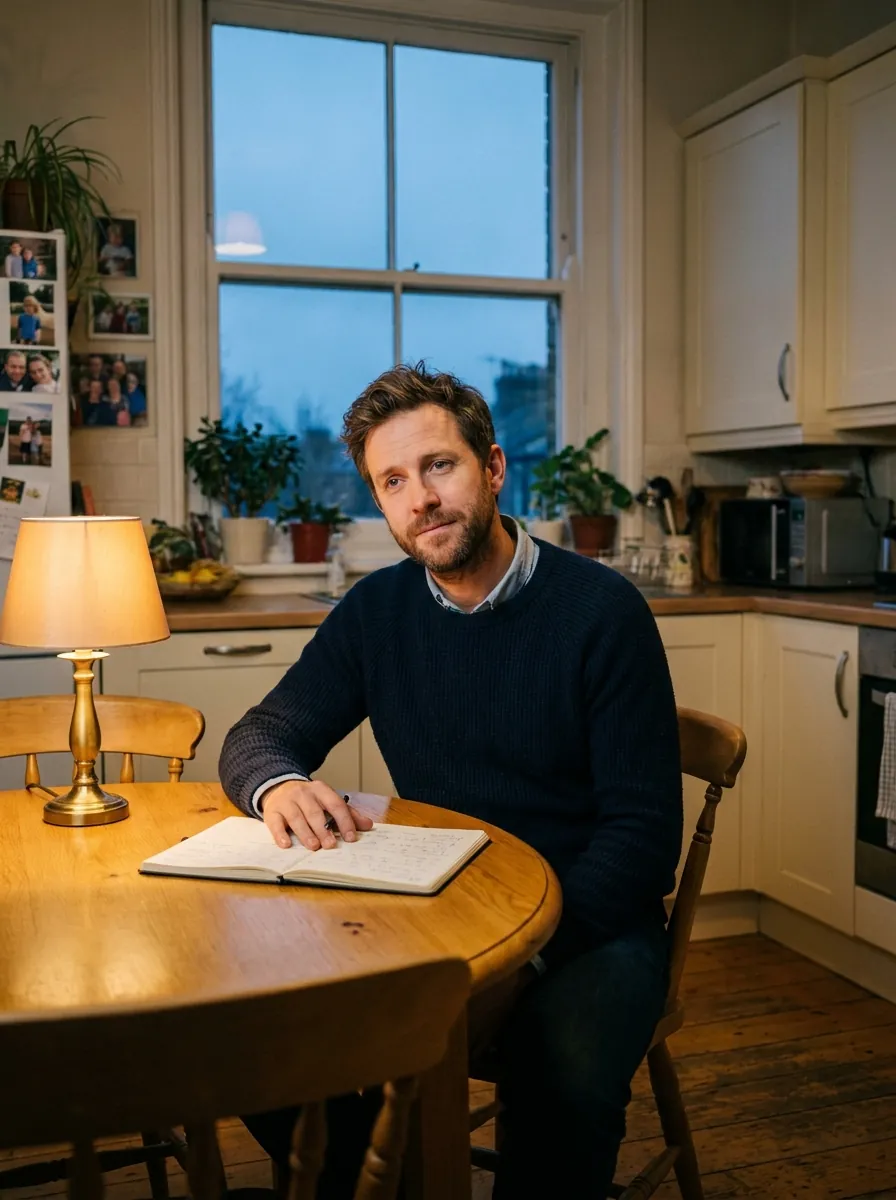 Portrait of the associate at a desk with a fountain pen under warm lamplight