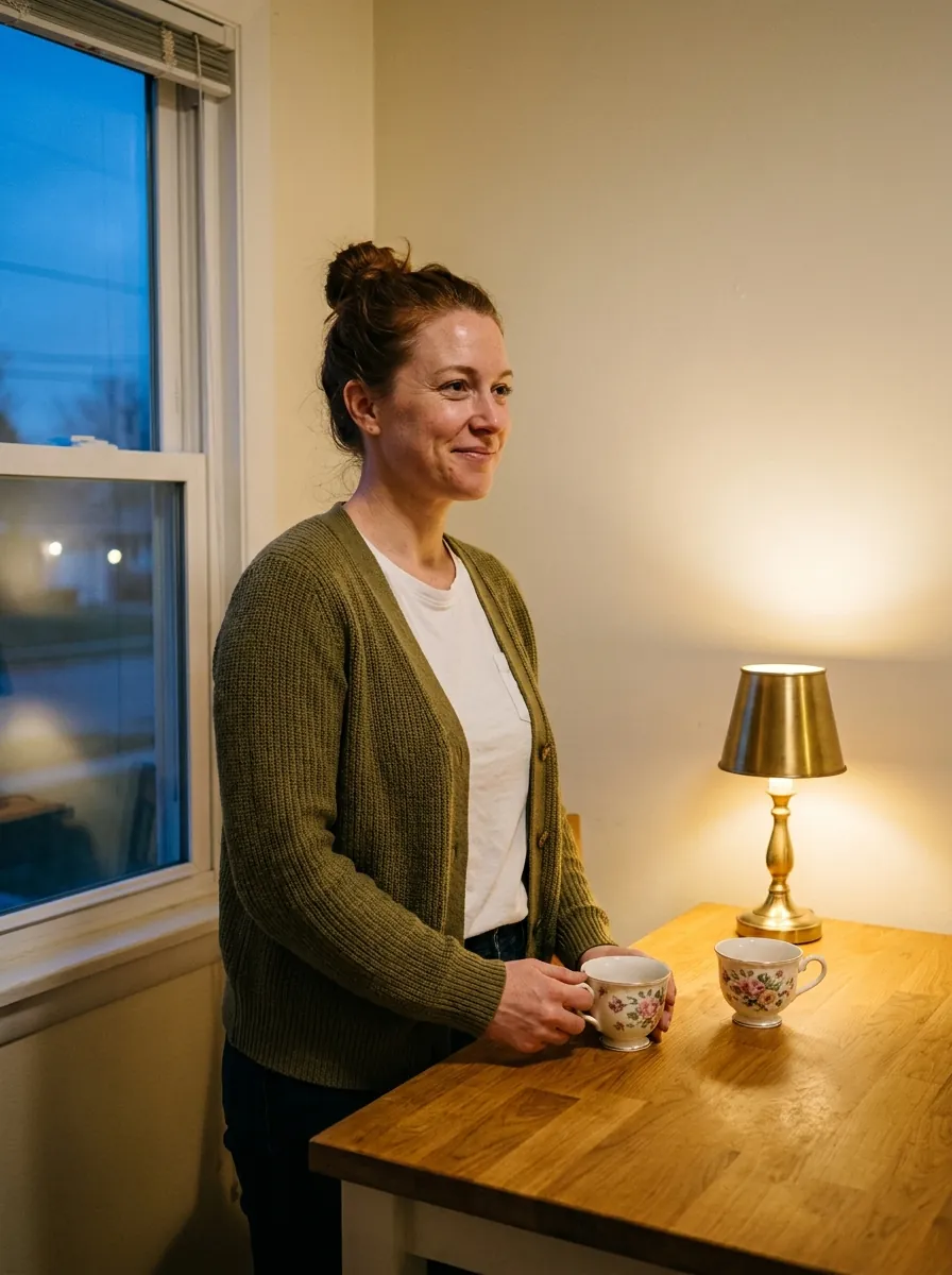 Portrait of the clerk smiling gently by the front window of the practice