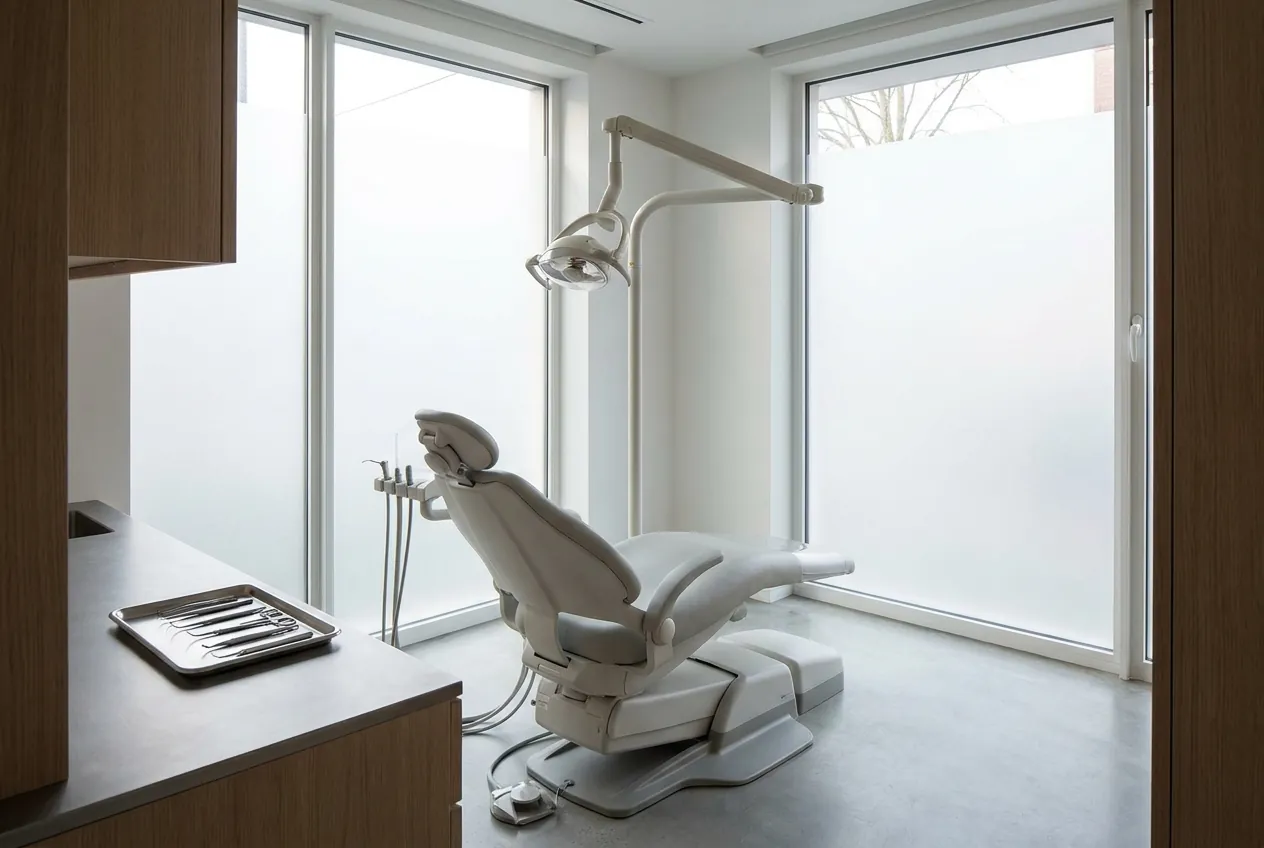 The guided surgery theatre at Archbourne, prepared with a printed surgical guide on the instrument tray