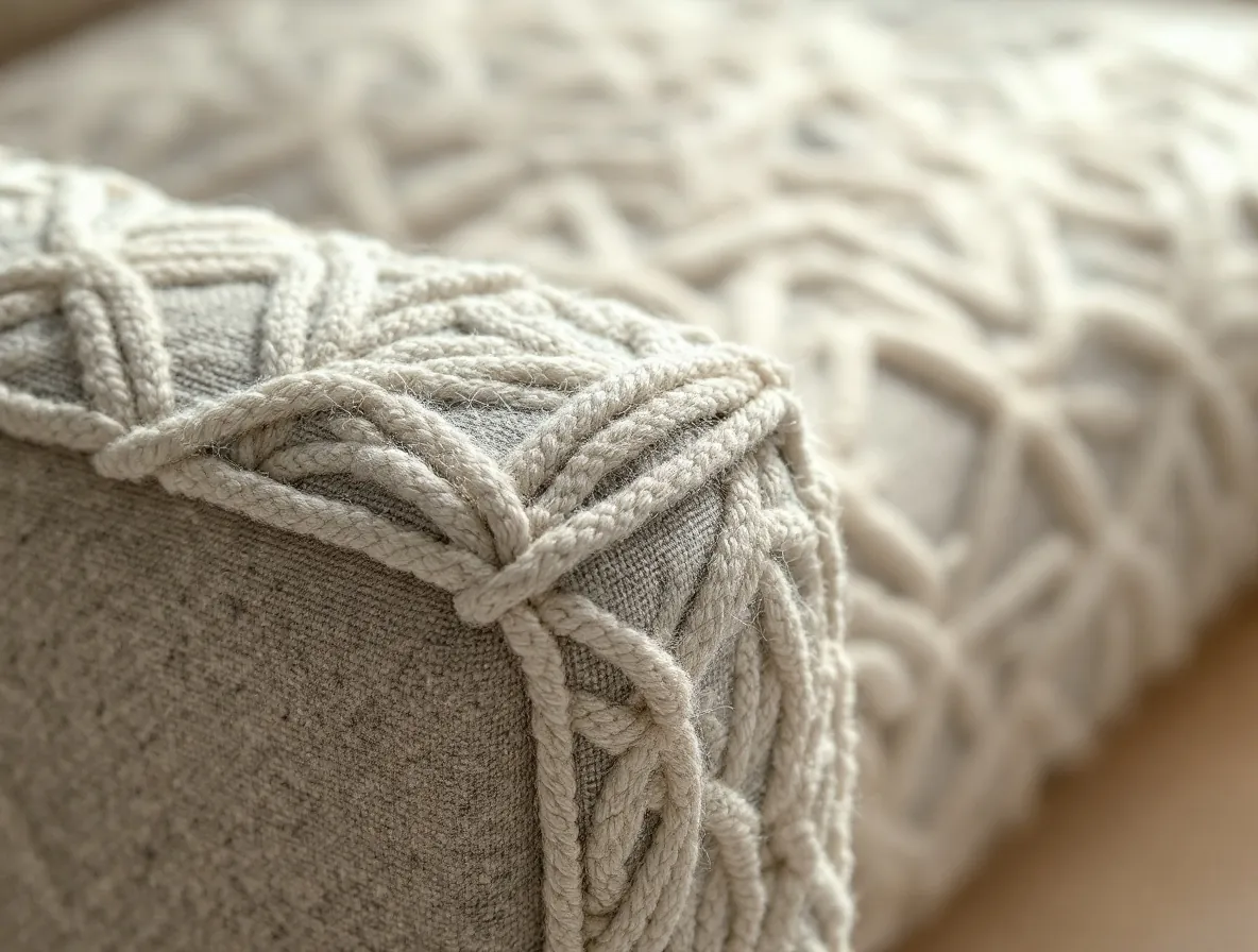 A length of cream boucle, close up in raking light