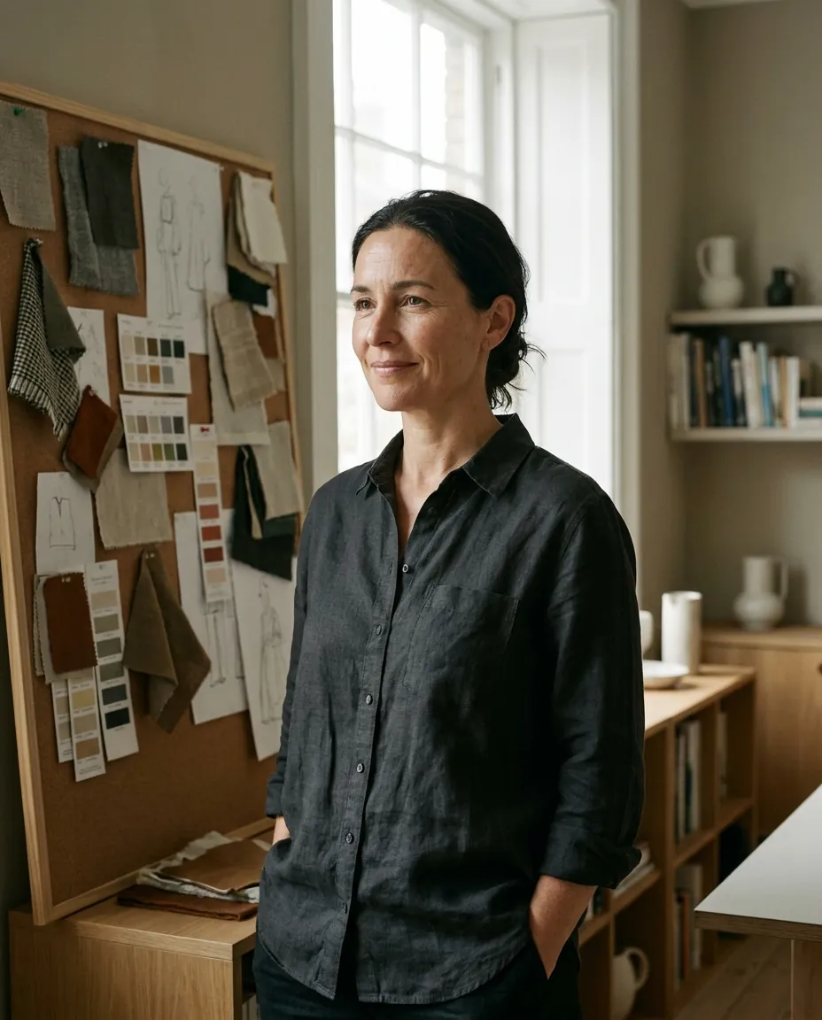 Marta Voss, principal designer, in natural light at the studio