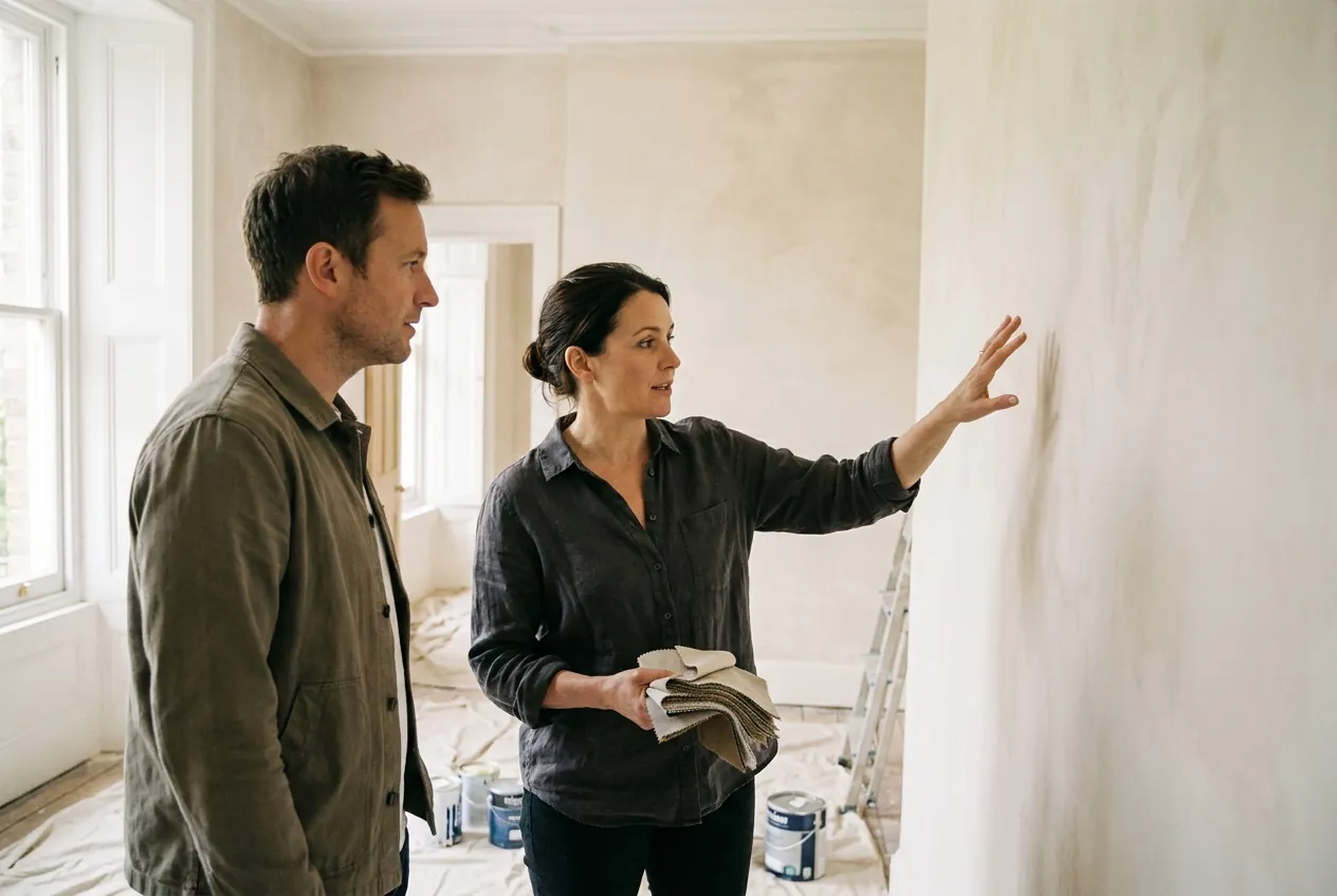 Marta Voss walking a client through a house on site