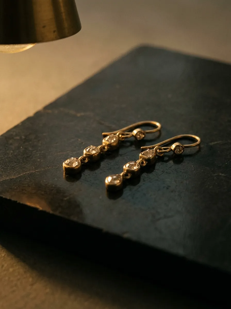 Aubade Drops — Paired champagne diamonds, graduated like first light.