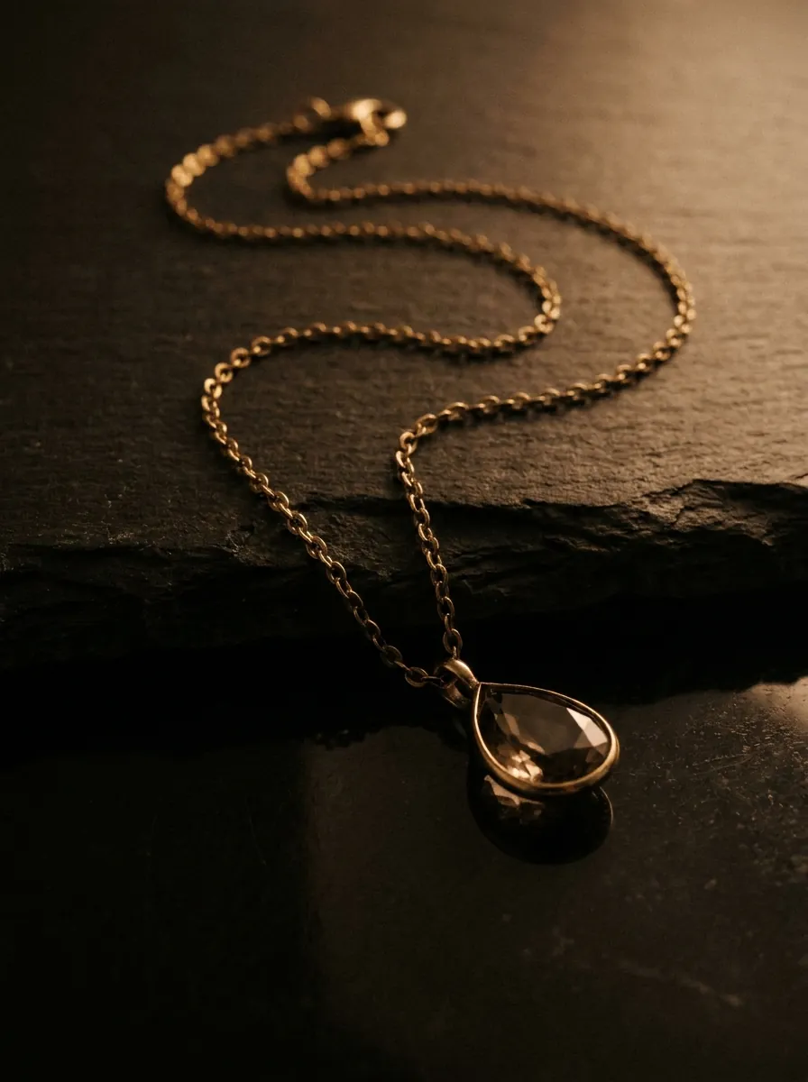 The Hesper Line — A pear-cut smoky topaz on a chain drawn by hand, link by link.