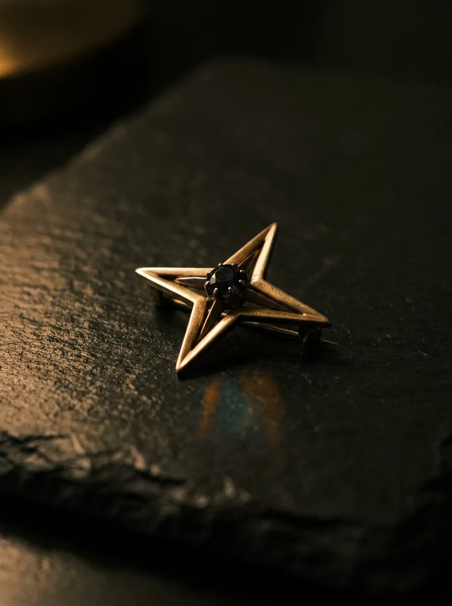 Nocturne Star — A dark sapphire at the heart of a four-point star.