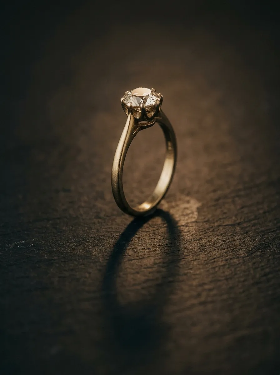 Meridian Solitaire — A pale champagne diamond held in six claws of old yellow gold.