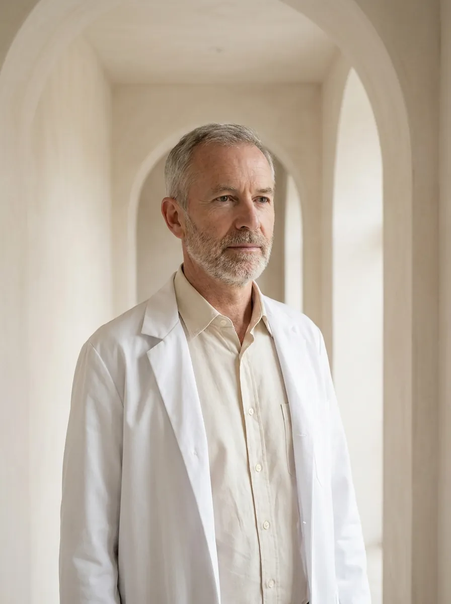 Supervising doctor Anders Voss in the clinic corridor