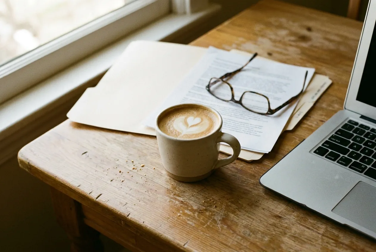 Coffee, a pen and loan paperwork spread across a kitchen table