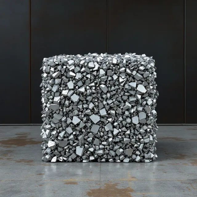 A compacted cube bale of crushed aluminium