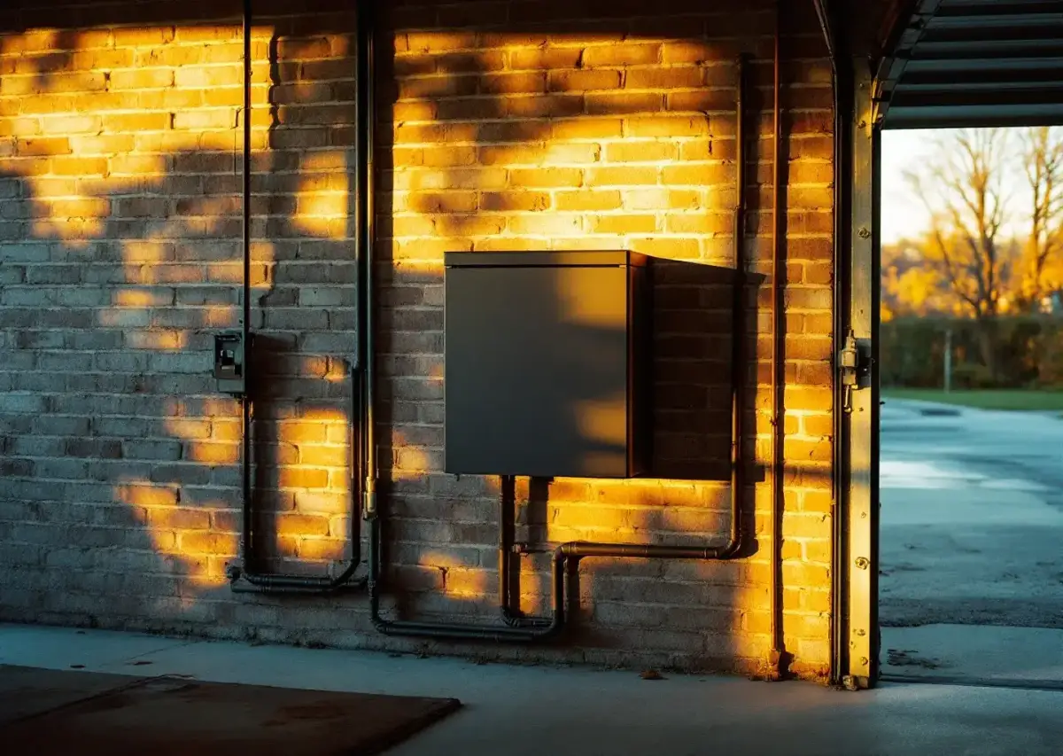 Home battery unit installed in a garage
