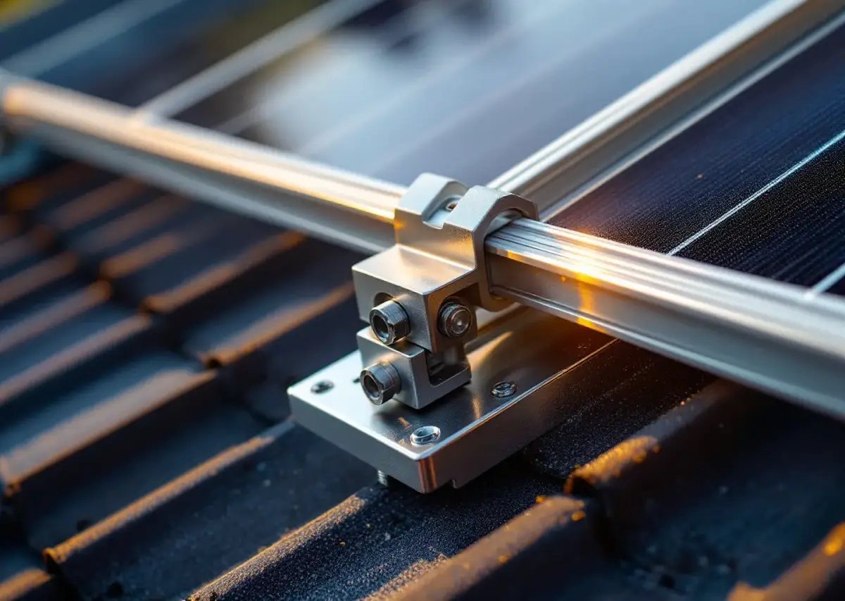 Stainless rail clamp and sealed roof foot, close up