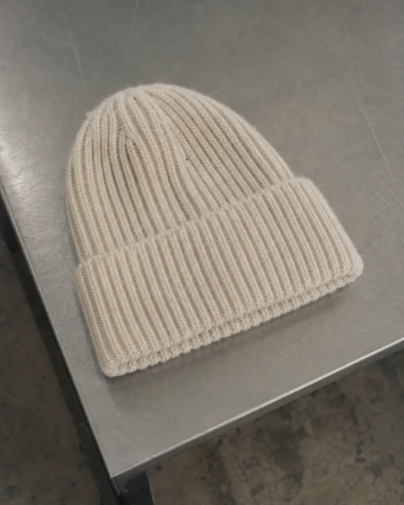 Ribbed Knit Beanie, recovered lambswool