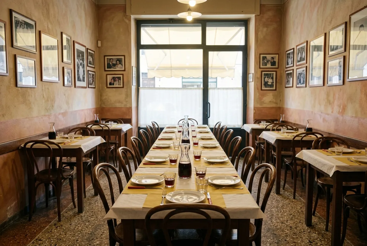 The long table laid for fourteen down the middle of the room, before a Sunday lunch.