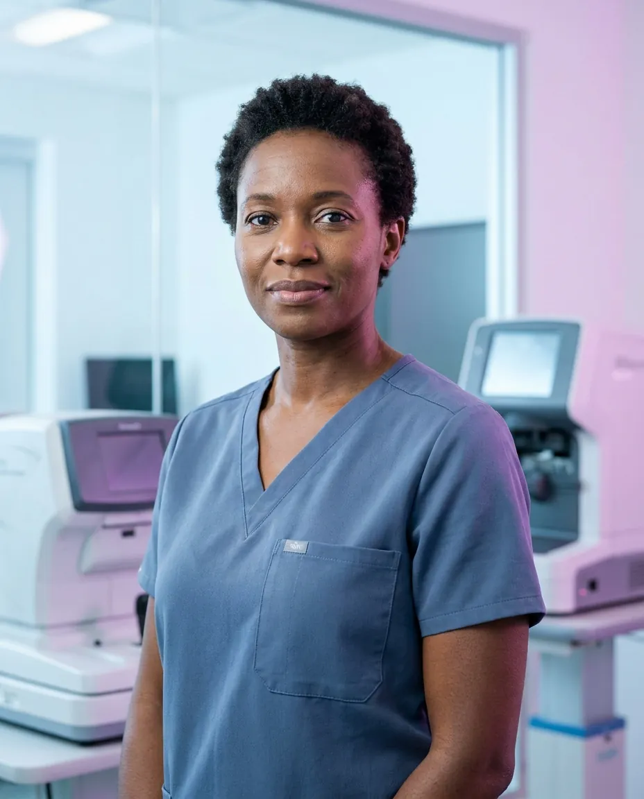 Portrait of Dr. Mireille Adeyemi in the clinic