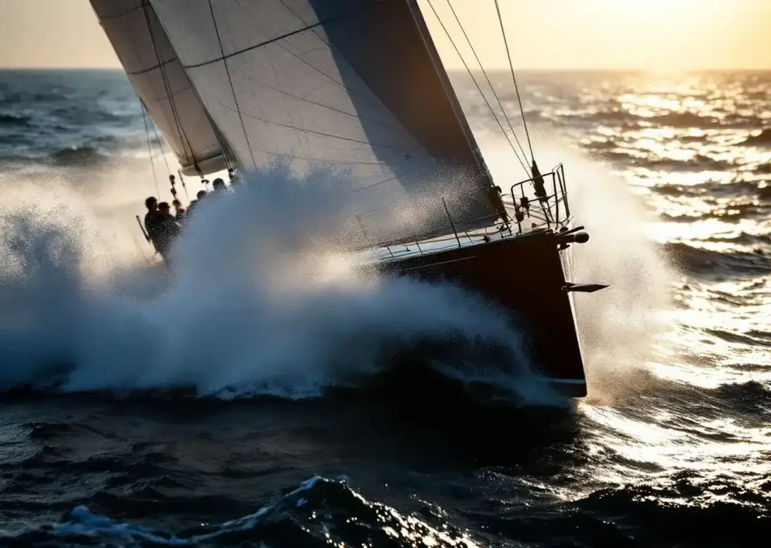 S/Y Alcyone, the 24 meter performance sloop, heeling under sail.