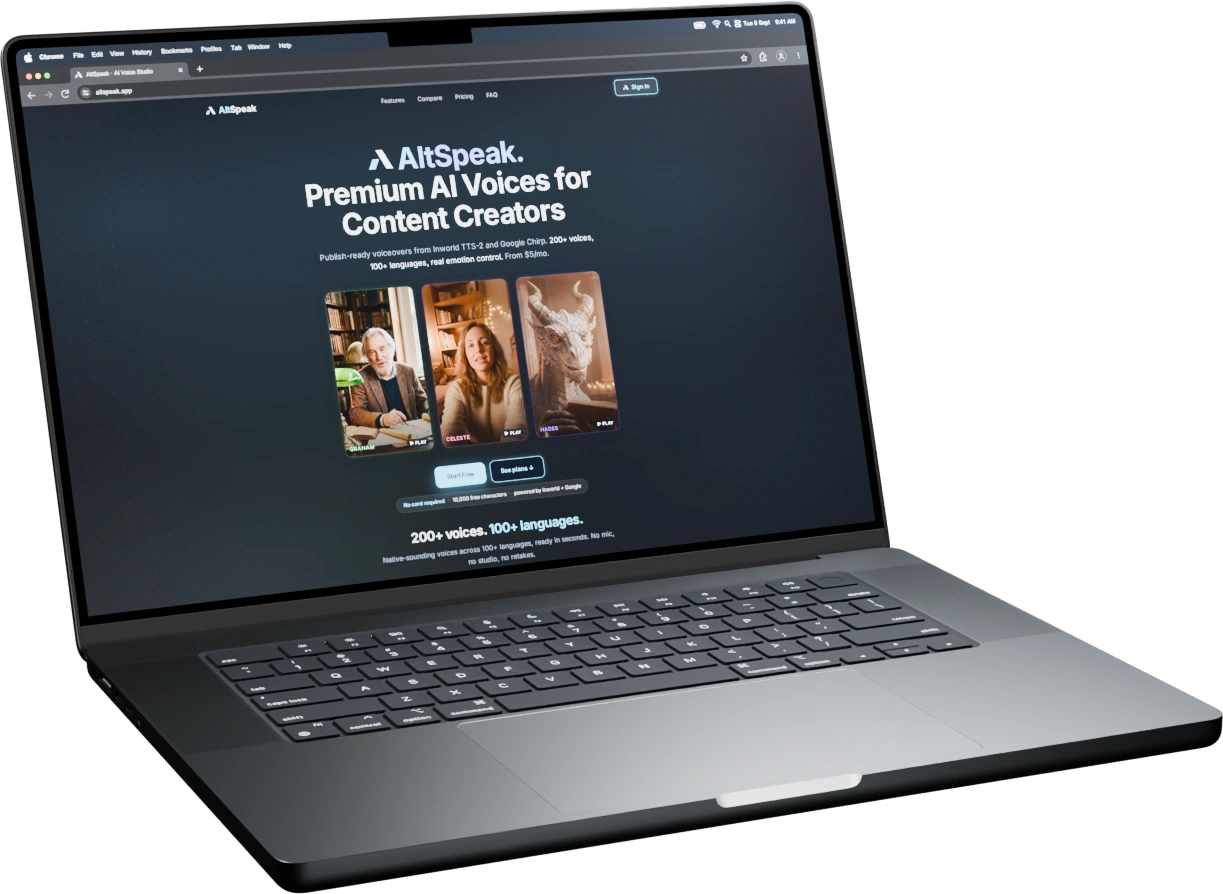 AltSpeak’s website on the open laptop