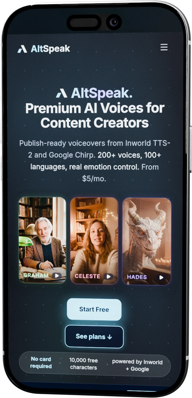 AltSpeak’s mobile website on the assembled phone
