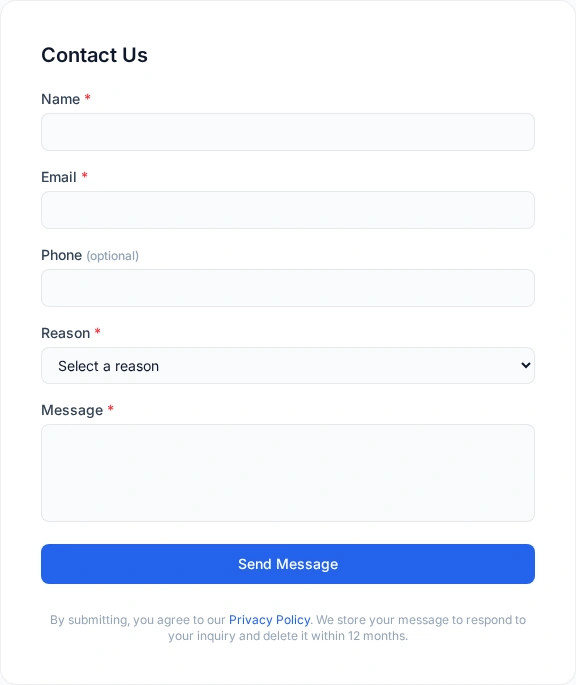 The actual contact form on the ReamPDF website.