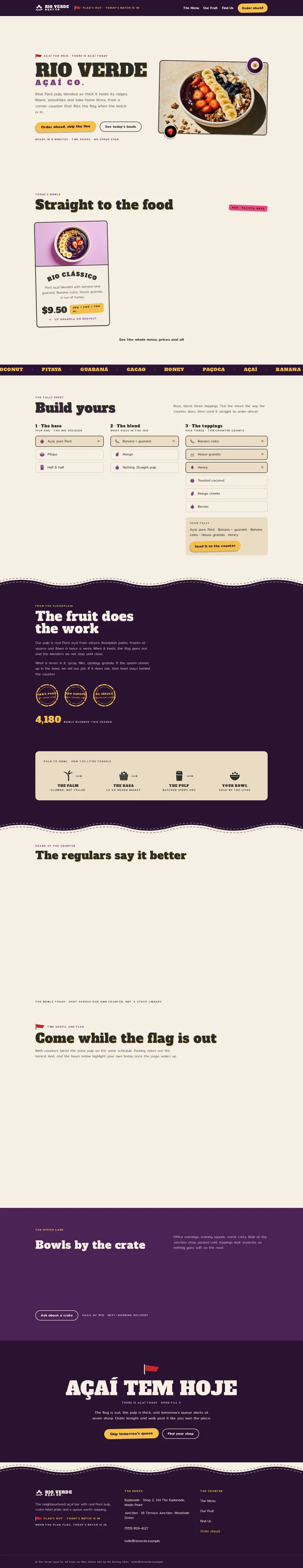 Rio Verde Açaí Co., the home page top to bottom