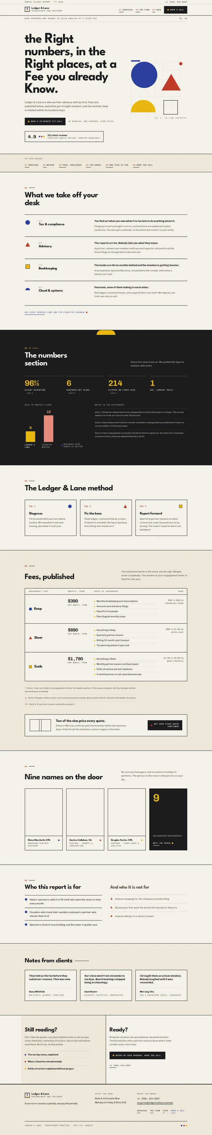 Ledger & Lane, the home page top to bottom