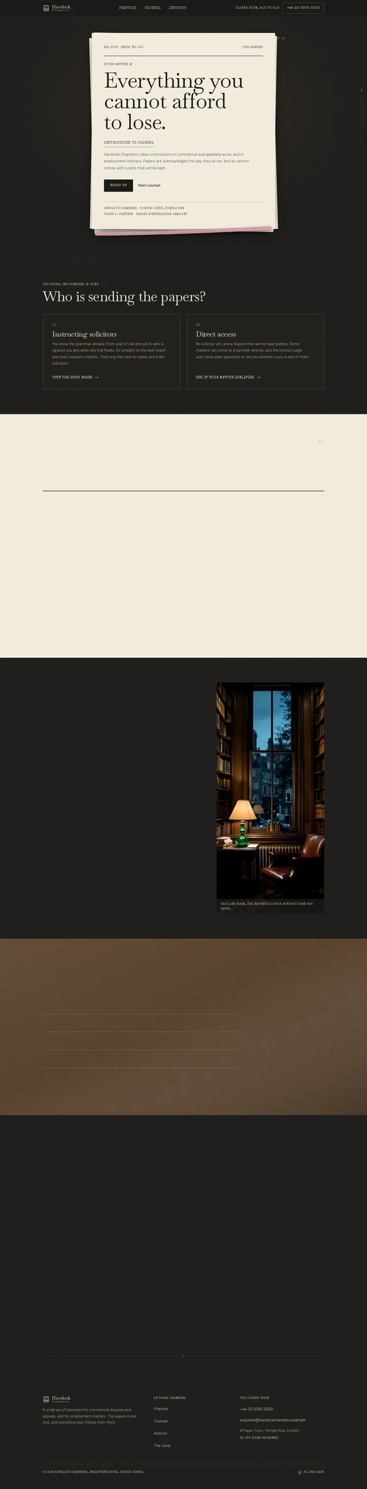 The Havelock Chambers barristers chambers template, shown on a desktop screen