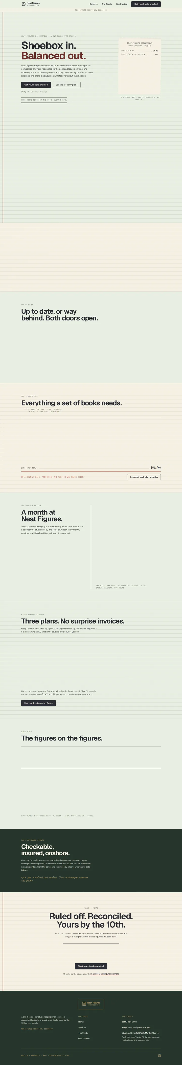Neat Figures Bookkeeping, the home page top to bottom
