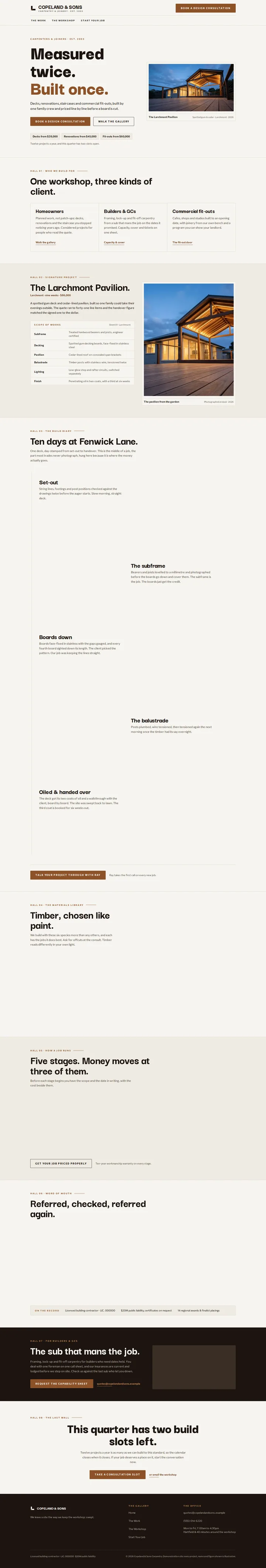 Copeland & Sons Carpentry, the home page top to bottom