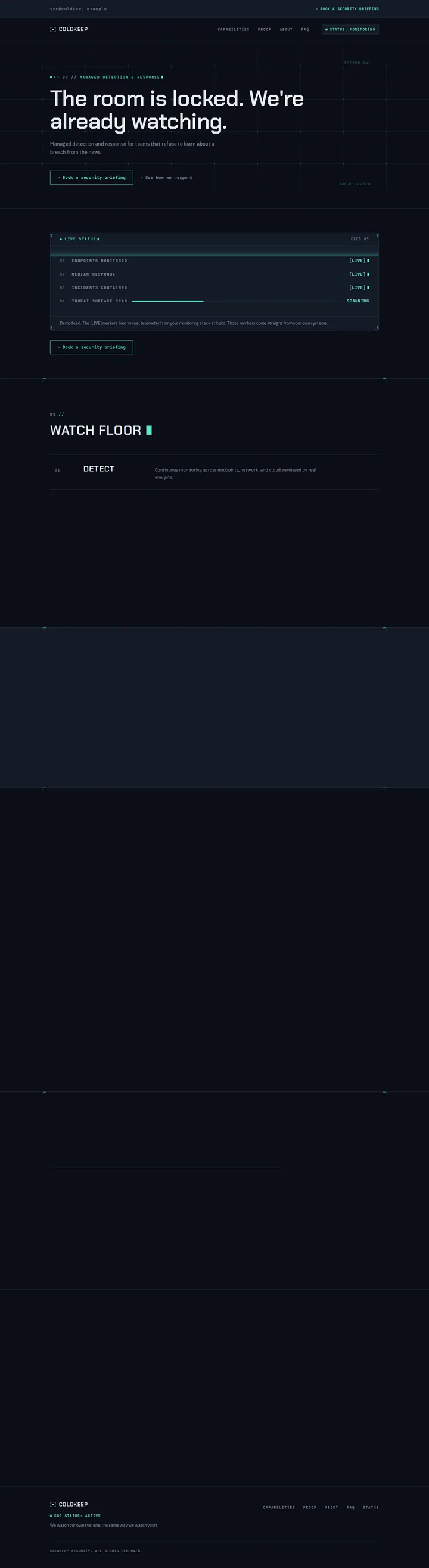 Coldkeep Security, the home page top to bottom