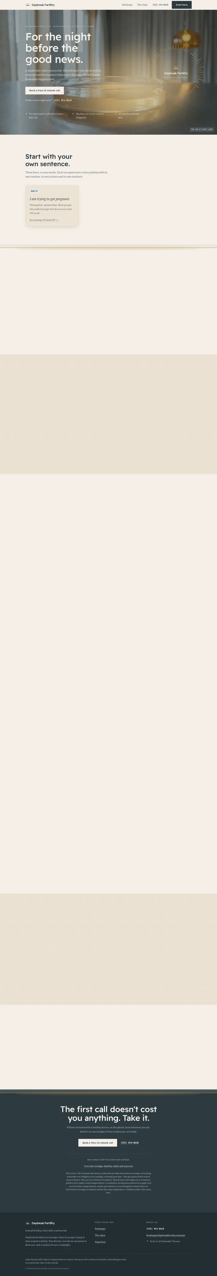 Daybreak Fertility, the home page top to bottom