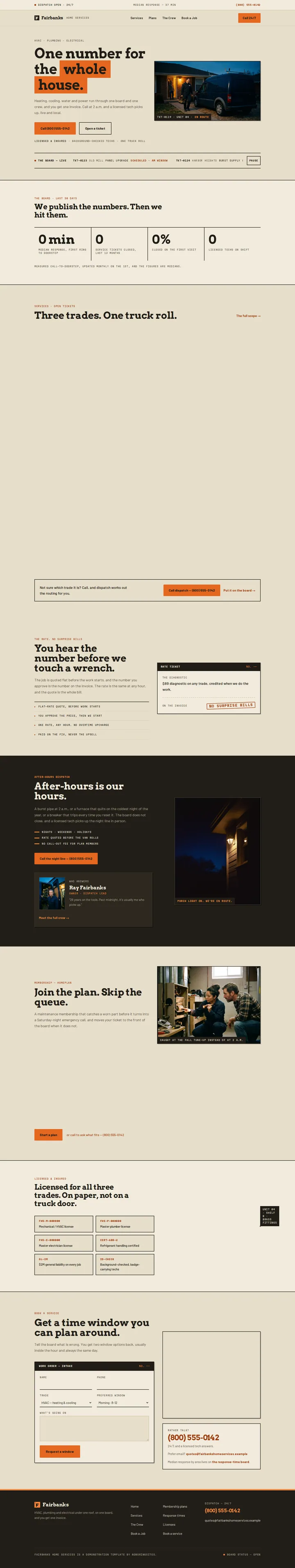 The Fairbanks Home Services home services template, shown on a desktop screen