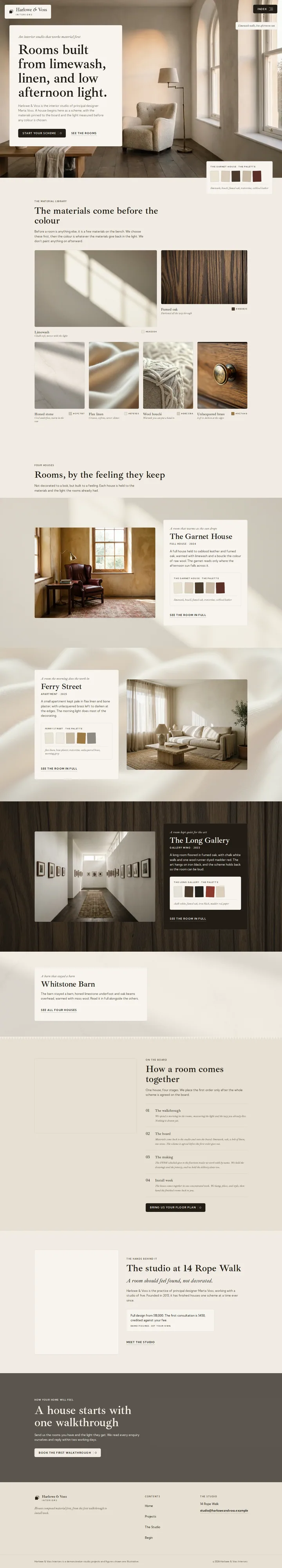 Harlowe & Voss Interiors, the home page top to bottom