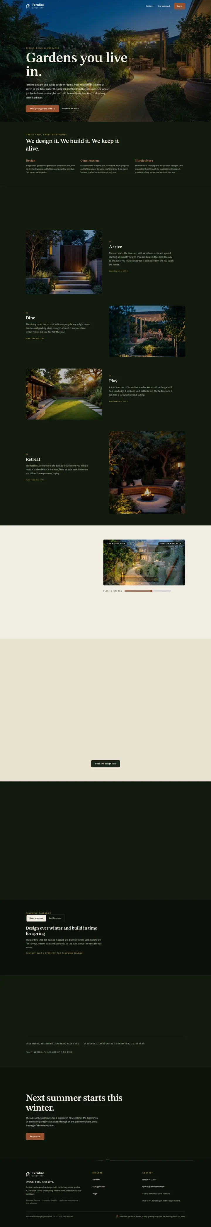 The Fernline Landscapes landscape design and build template, shown on a desktop screen