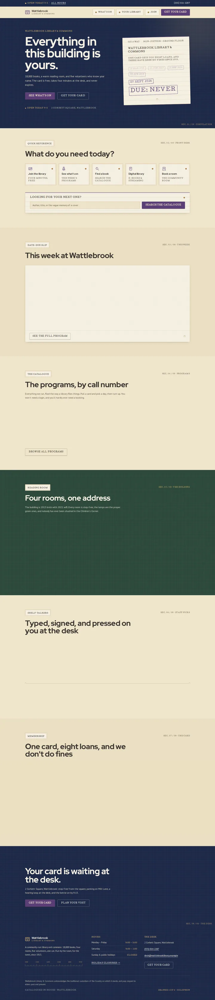 Wattlebrook Library & Commons, the home page top to bottom
