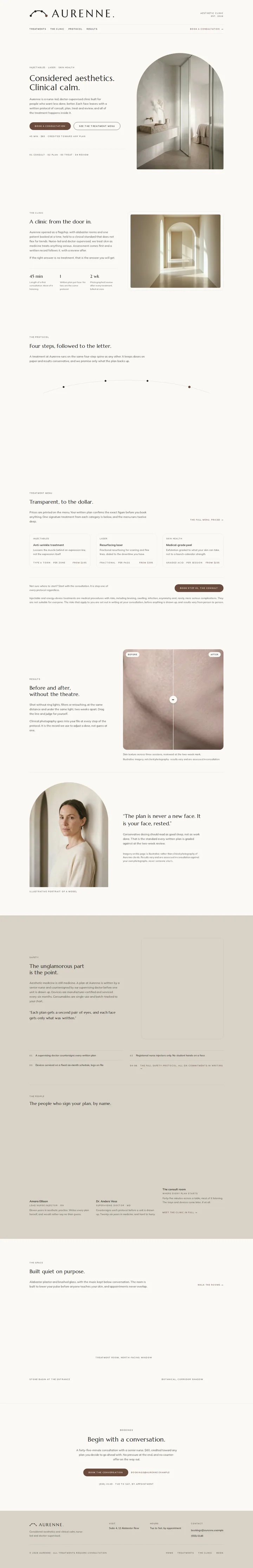 The Aurenne med-spa template, shown on a desktop screen