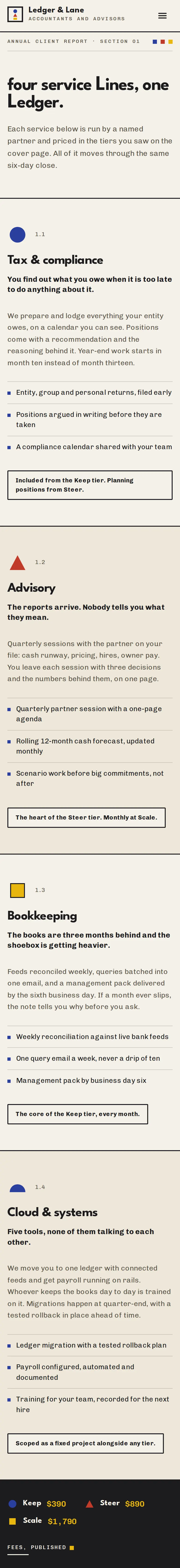 Ledger & Lane, the Services page