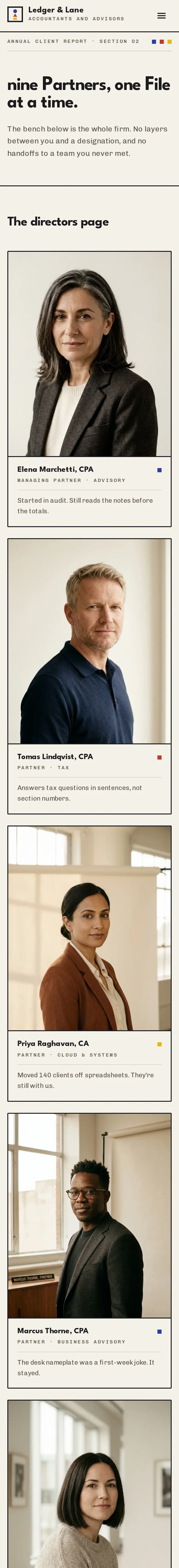 Ledger & Lane, the The Firm page