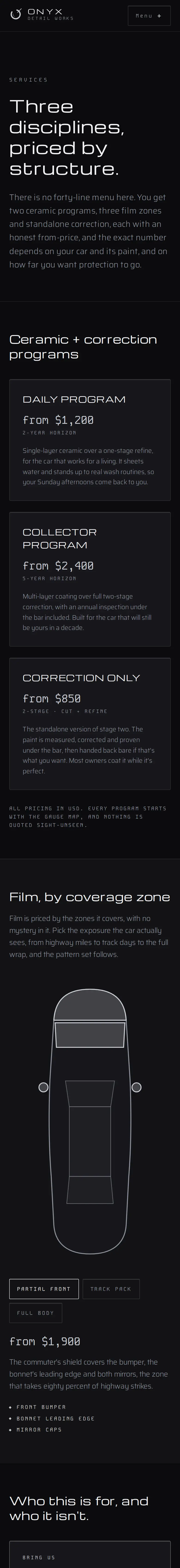 Onyx Detail Works, the Services page