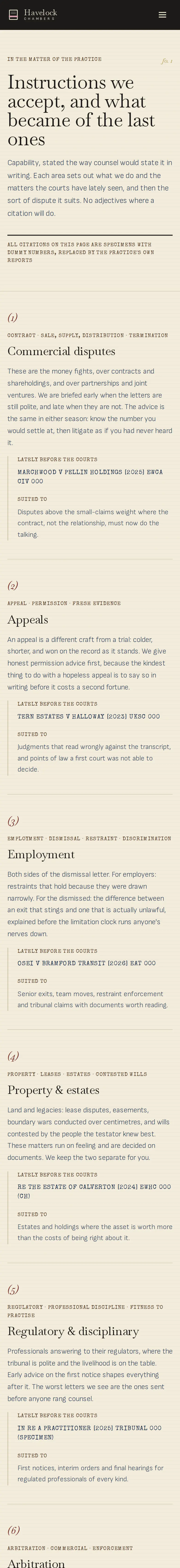 Havelock Chambers, the Practice page