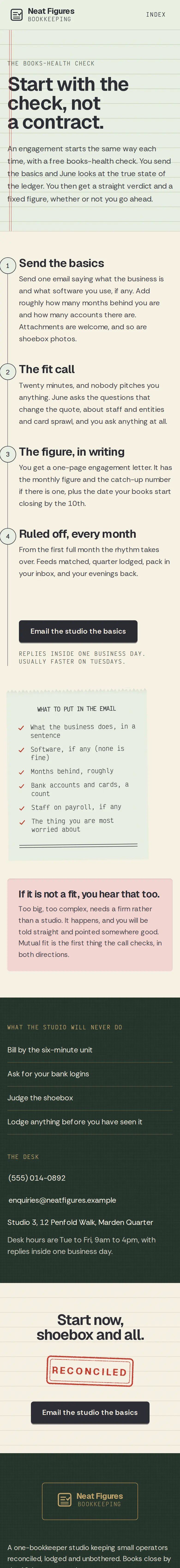 Neat Figures Bookkeeping, the Get Started page