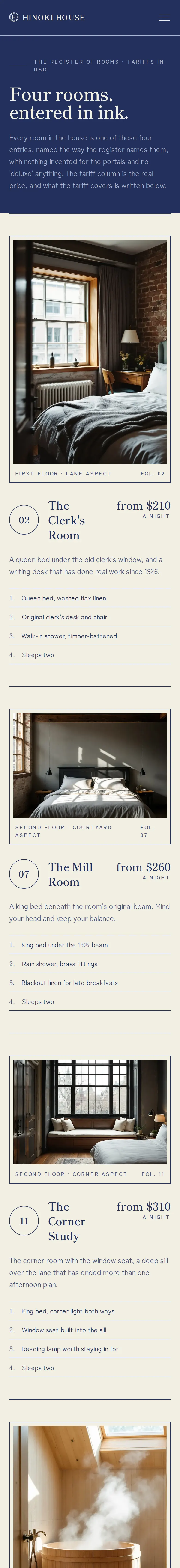 Hinoki House, the Rooms page