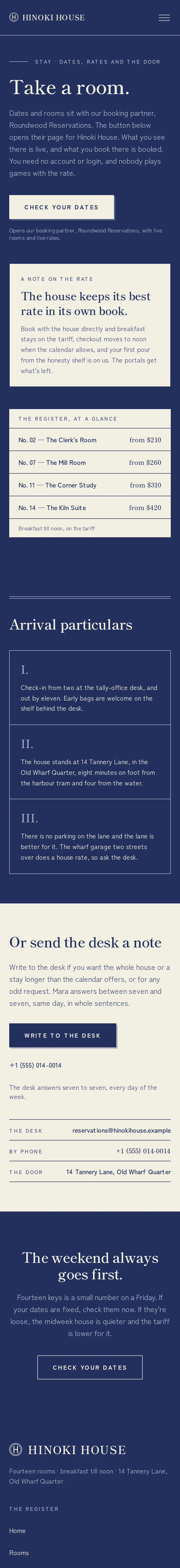 Hinoki House, the Stay page