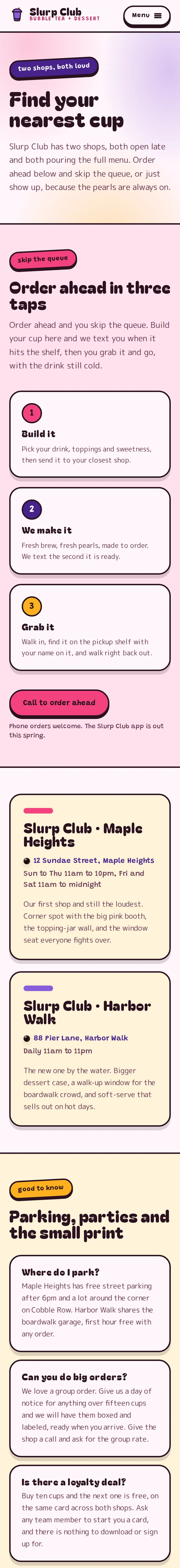 Slurp Club, the Find Us page