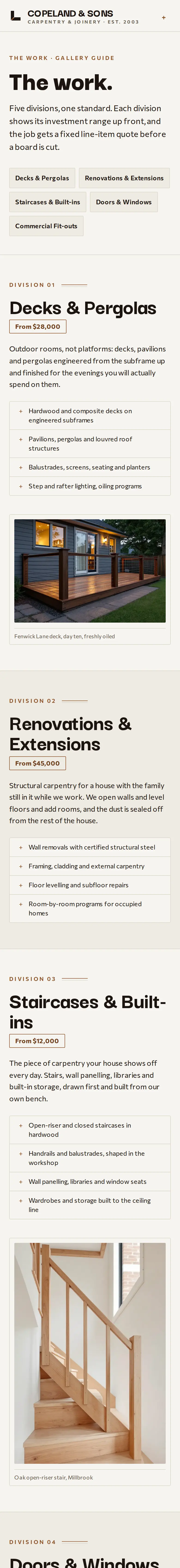 Copeland & Sons Carpentry, the The Work page